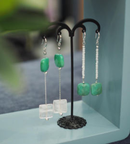 Яблочные Агаты в сочетании с розовым кварцем и жемчугом